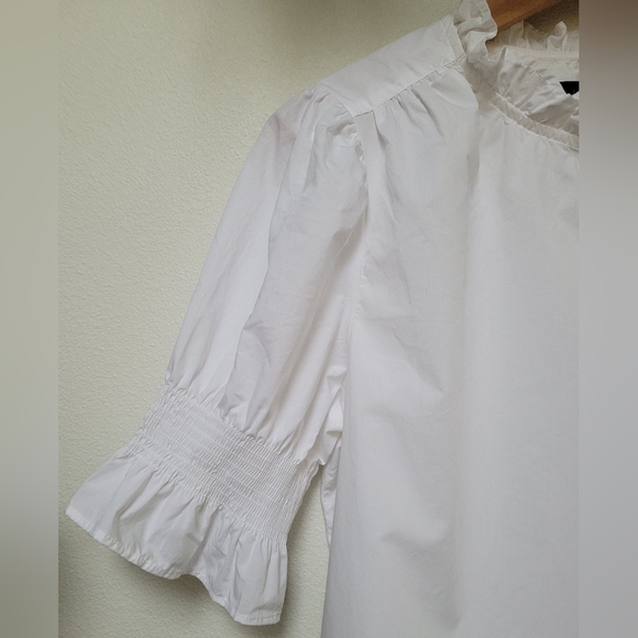 J. Crew 100% Cotton Poplin Puff-Sleeve Ruffle Collar Top, White - Picture 9 of 12
